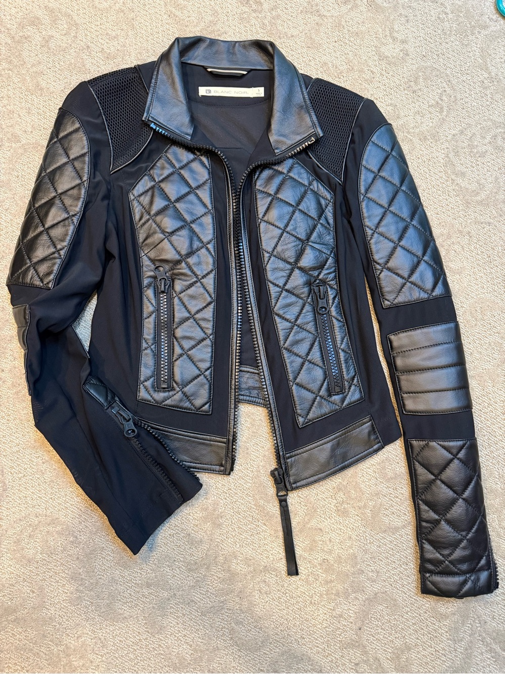 Blanc Noir Leather Moto Jacket, black size small
